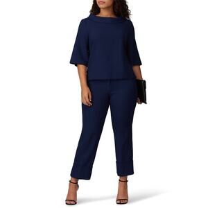 Trina Turk Banshee Navy Blue High Rise Crepe Ankle Office Dress Pants Size 16